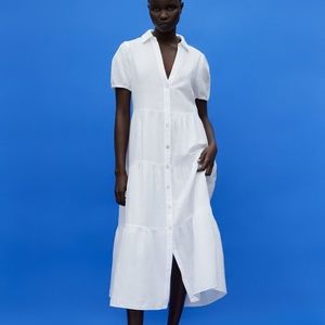 Zara "TIERED MIDI DRESS WHITE"